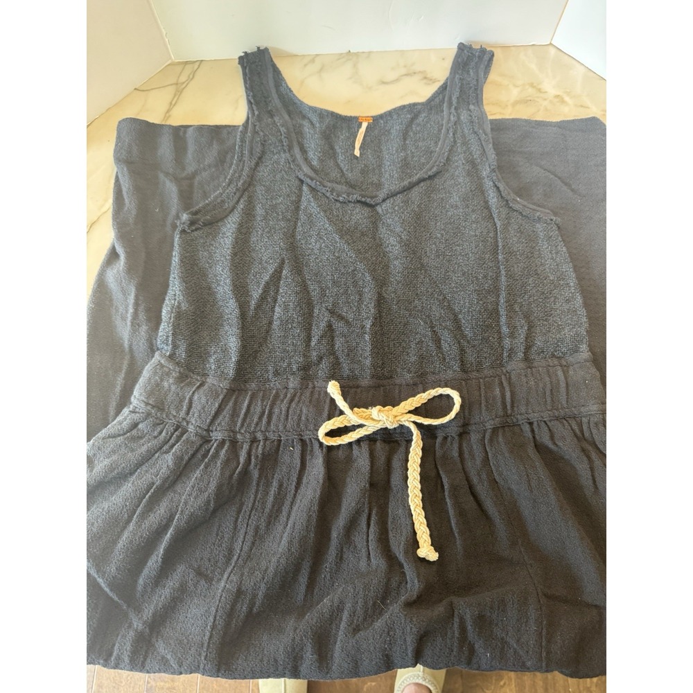 Free People Beach Navy Blue Maxi Dress Small Drawstring Waist Pockets Sleeveless - Picture 3 of 12